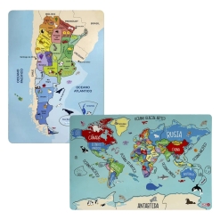 Set 2 Rompecabezas Madera Mapa Argentina Mundo Didactico